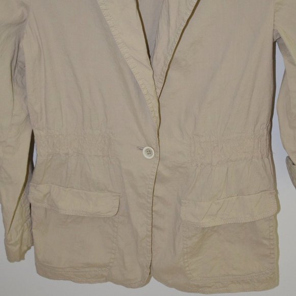 Chico's Tan Khaki Safari Blazer Linen Blend Stretch Pockets Womens Size 0 - Picture 5 of 12